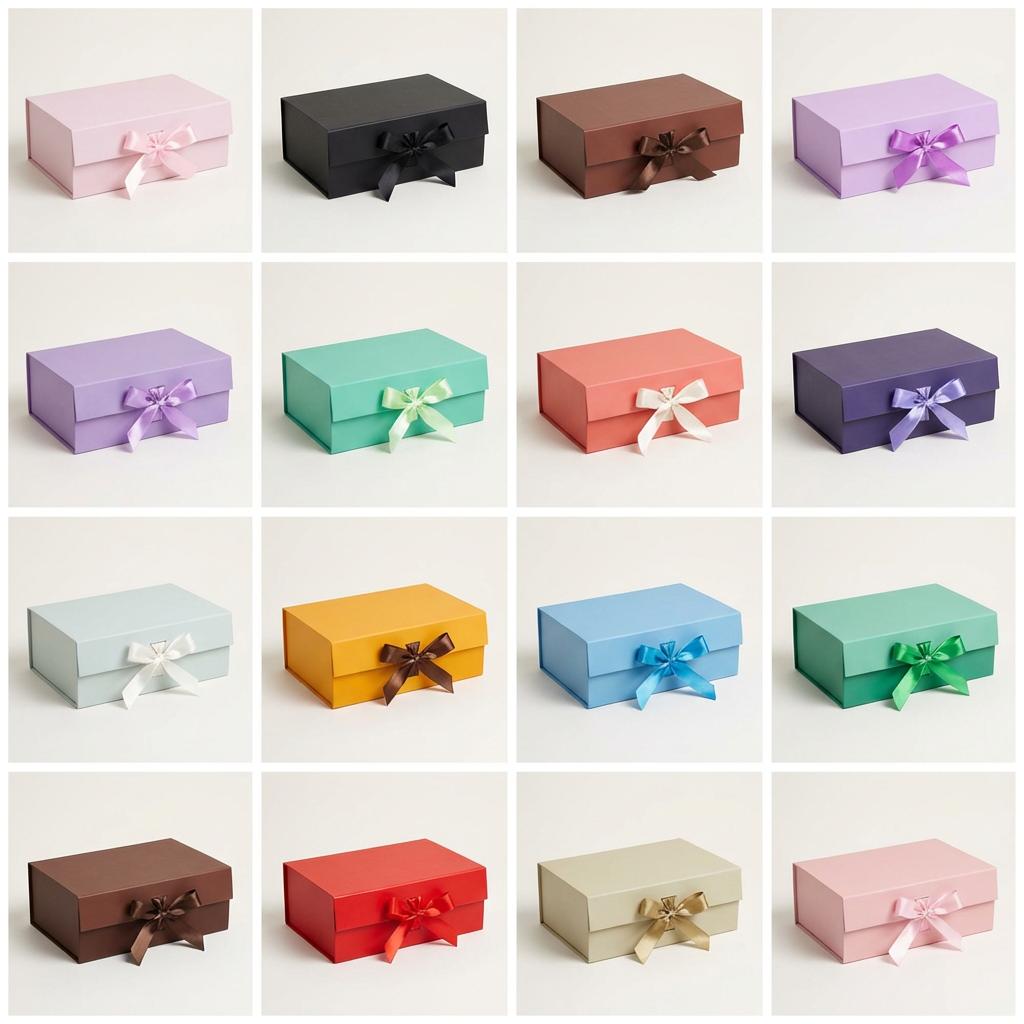 Premium collapsible ribbon gift box 8x10 inches in multiple colors for gifting and hampers