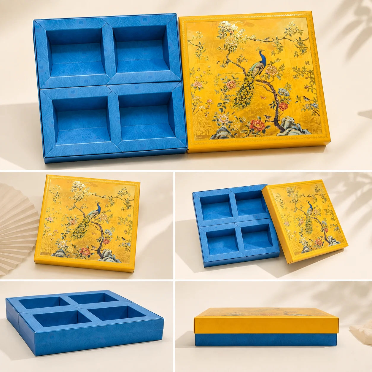 4 Partition Dry Fruit Box by Wrap Shap made from premium kappa board in assorted designs, ideal for dry fruits, chocolates, sweets, festive hampers, wedding favours, corporate gifting, and bulk gift packaging.