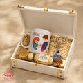 Personalized Photo Hamper by Wrap Shap featuring a custom photo mug, designer keychain, Ferrero Rocher 4-piece chocolate box, and premium gift box packaging for Raksha Bandhan gifting.
