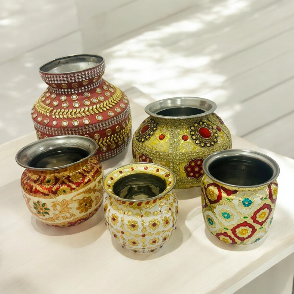 Decorated Heavy Steel Ghara/Gharoli in Pastel Shades for Wedding Rituals