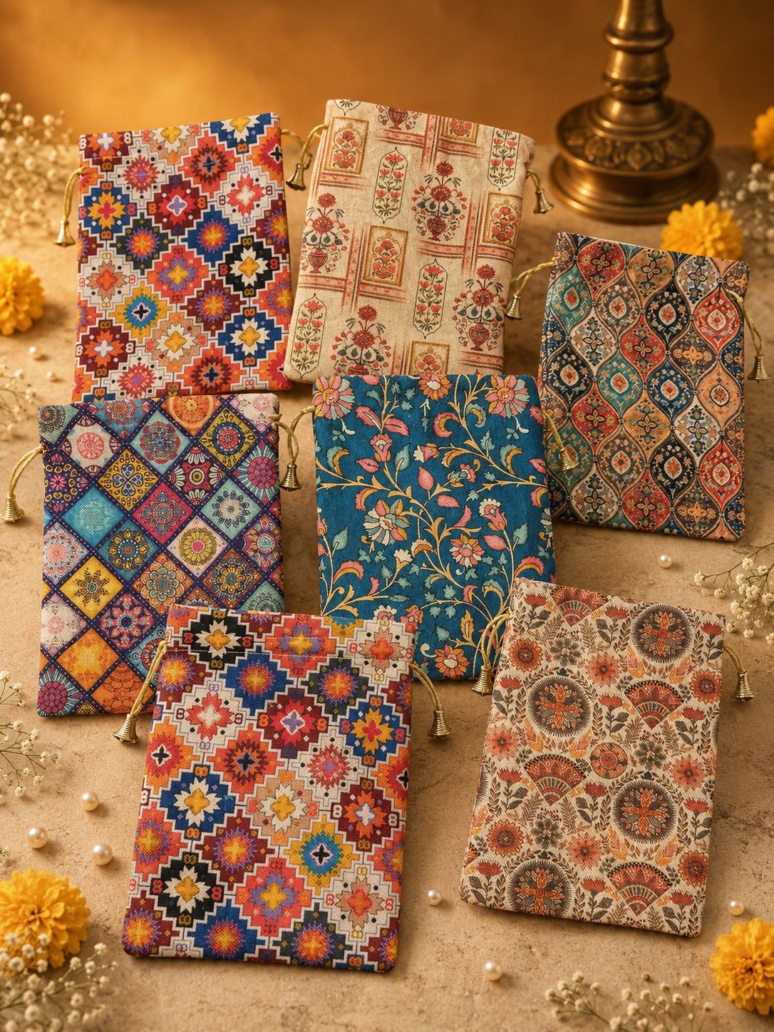Designer printed potli bag 7x9 in assorted prints