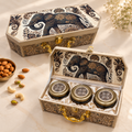 Elephant Print Three Jar Dry Fruit Gift Box with Rounded Edges by Wrap Shap