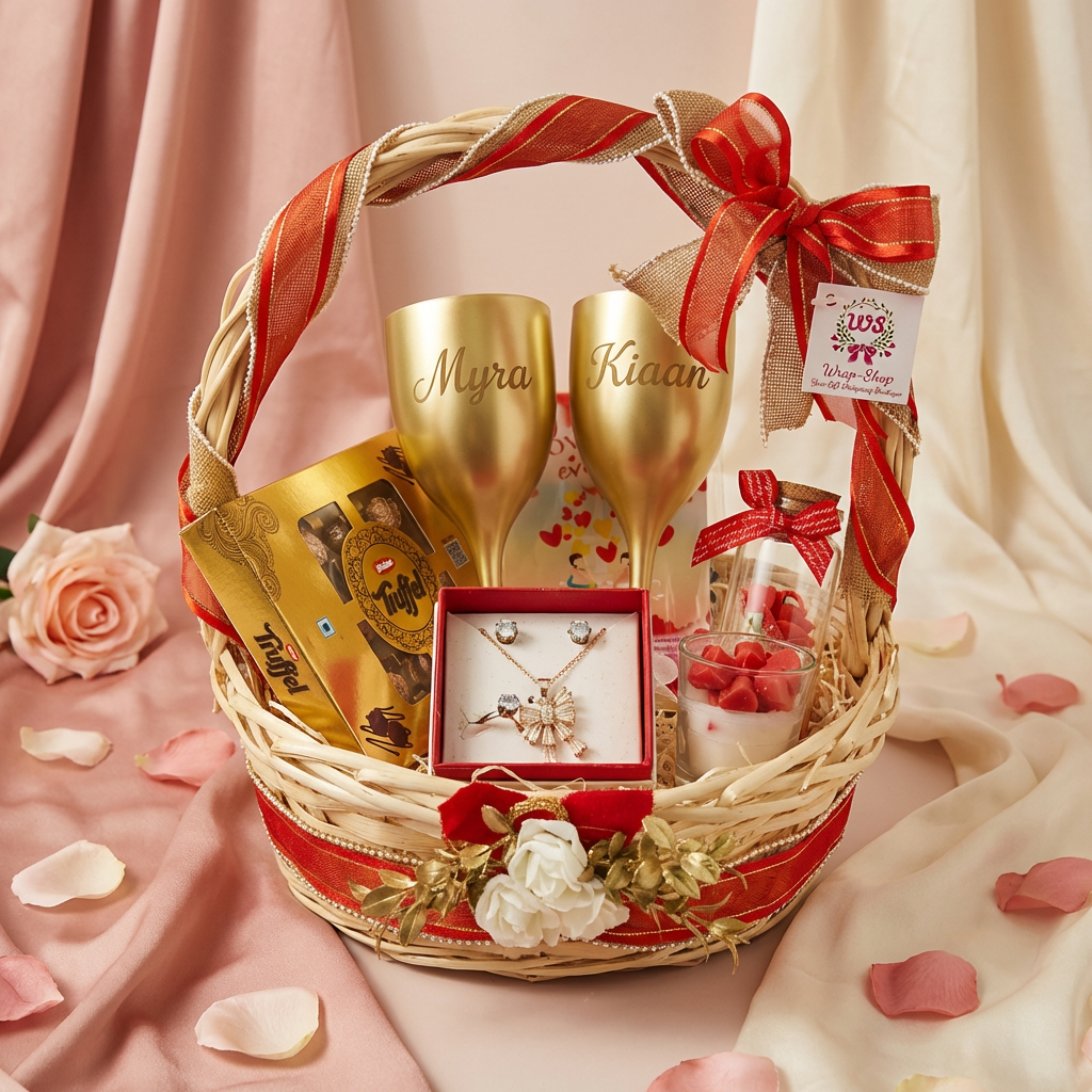 Personalized wine glass Valentine birthday anniversary gift hamper
