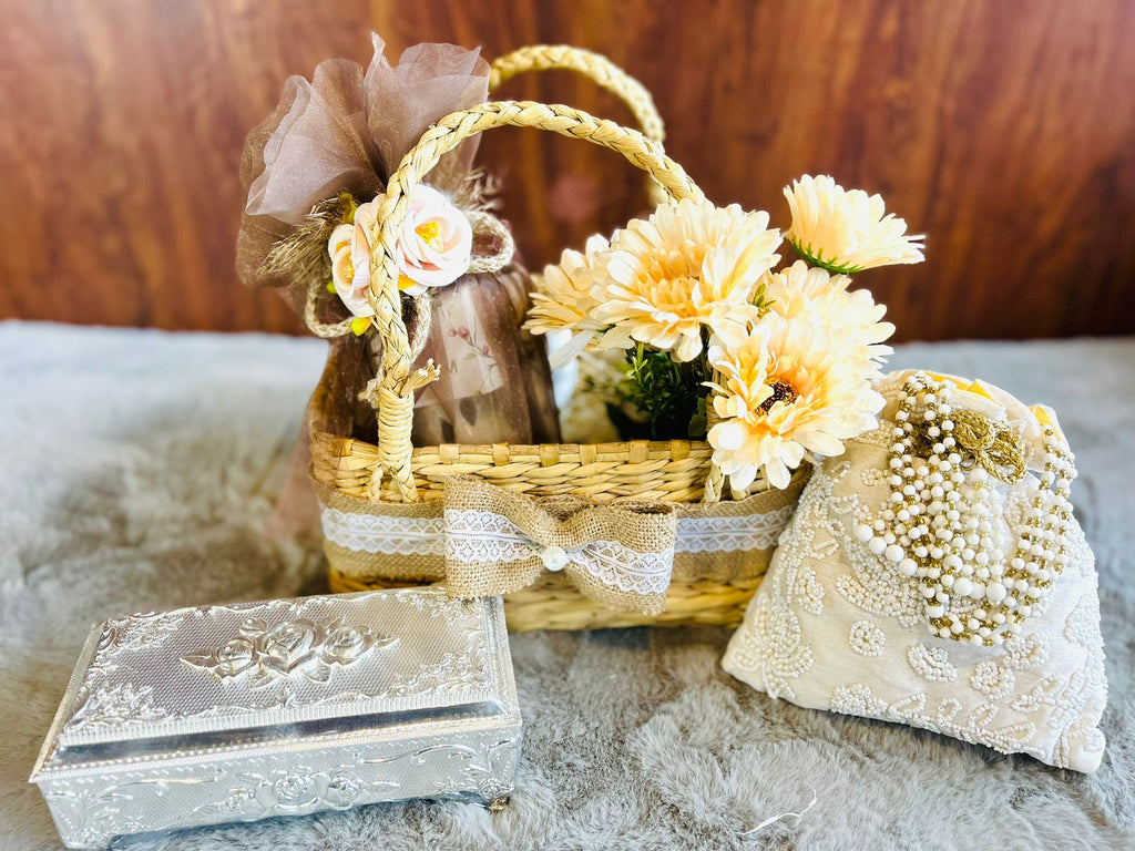 Handmade chocolates in German silver jewellery box included in Diwali hamper.