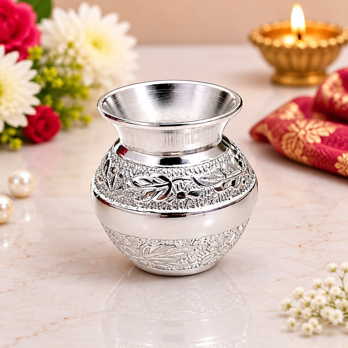 German silver Kalash for Griha Pravesh gifting