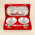German silver-plated brass two bowl tray and spoon set in a premium velvet gift box by Wrap Shap
