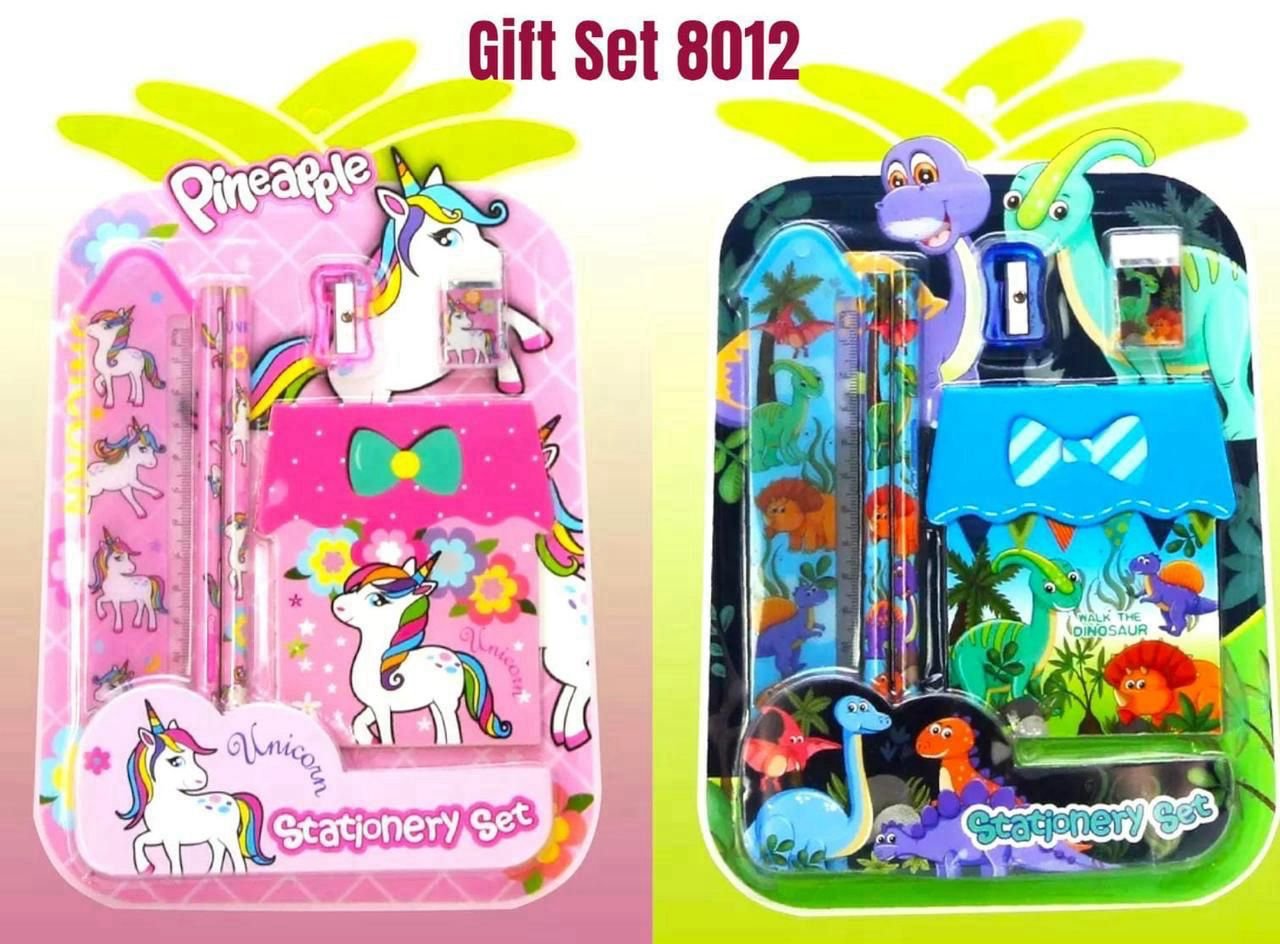 Dinosaur & Unicorn Theme Stationery Gift Set – Fun and colorful school supplies for kids, perfect birthday return gift, preschool activity set, and party favor.