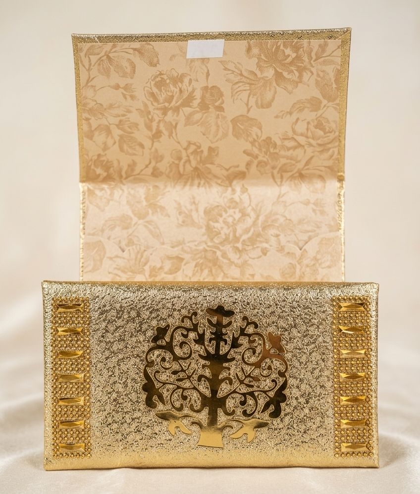 premium tree design shagun envelope, golden rexin wedding cash envelope