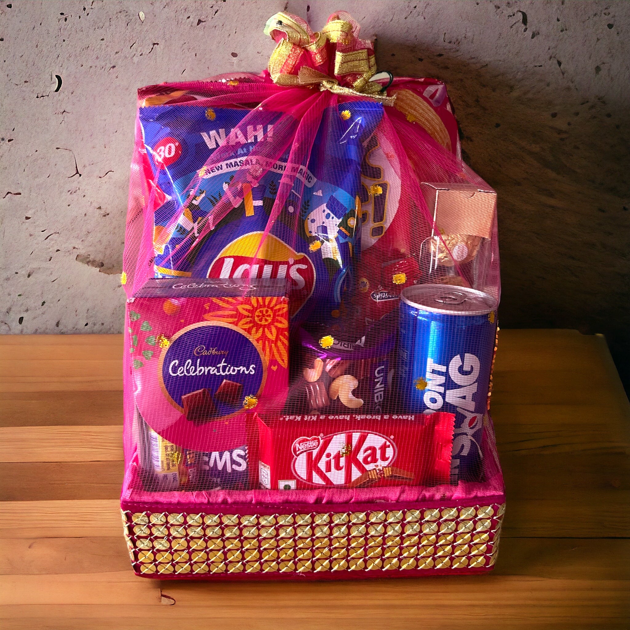 premium gourmet snack hamper with chocolates cookies and snacks in basket