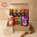 Healthy Dry Fruit Gift Hamper by Wrap Shap featuring Eat Better Co. assorted chocolate laddoos, mixed nuts, roasted flavoured makhana, herbal tea sachets, thank-you card, and a premium gift box for festive, corporate, and everyday gifting.