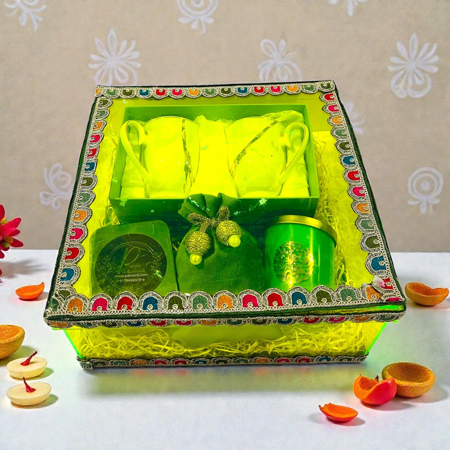 Housewarming Luxury gifting hamper with mugs and candle