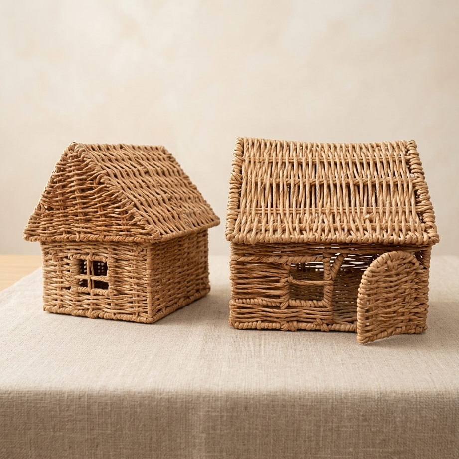 hut shaped raffia hamper basket