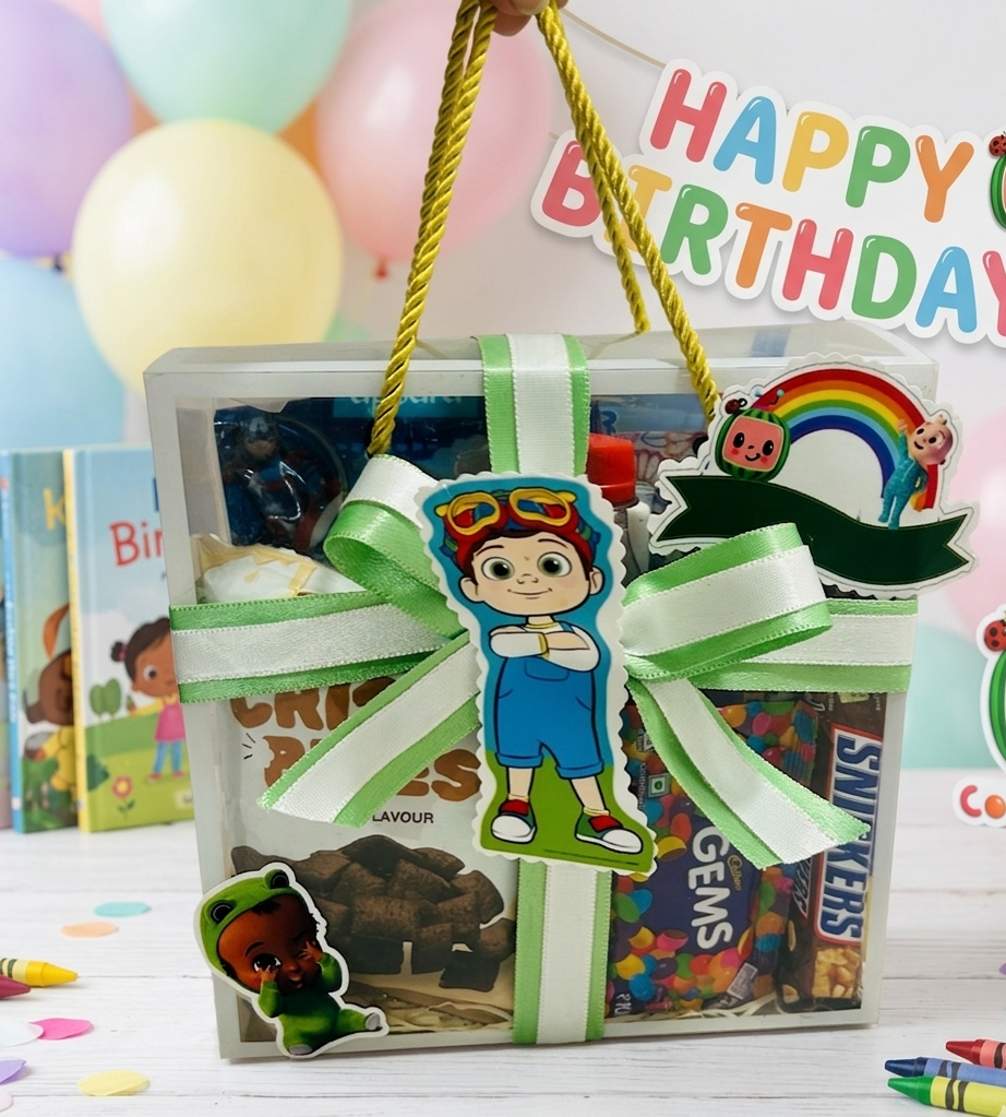 kids return gift hamper in pvc bag