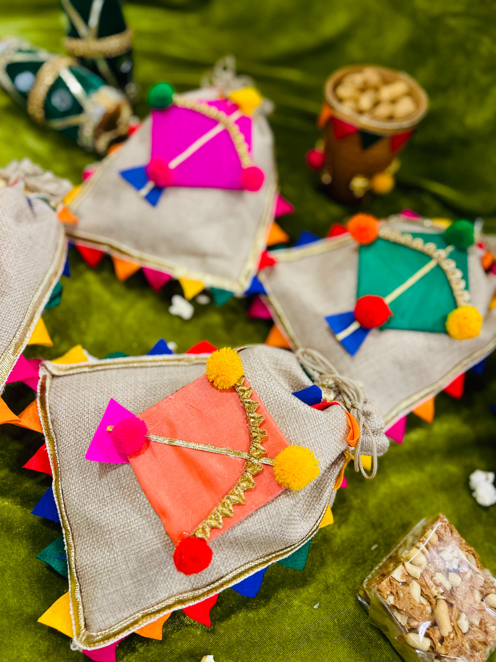 Festive jute potli bag for Lohri and Makar Sankranti, suitable for revdi, gajak and dry fruits