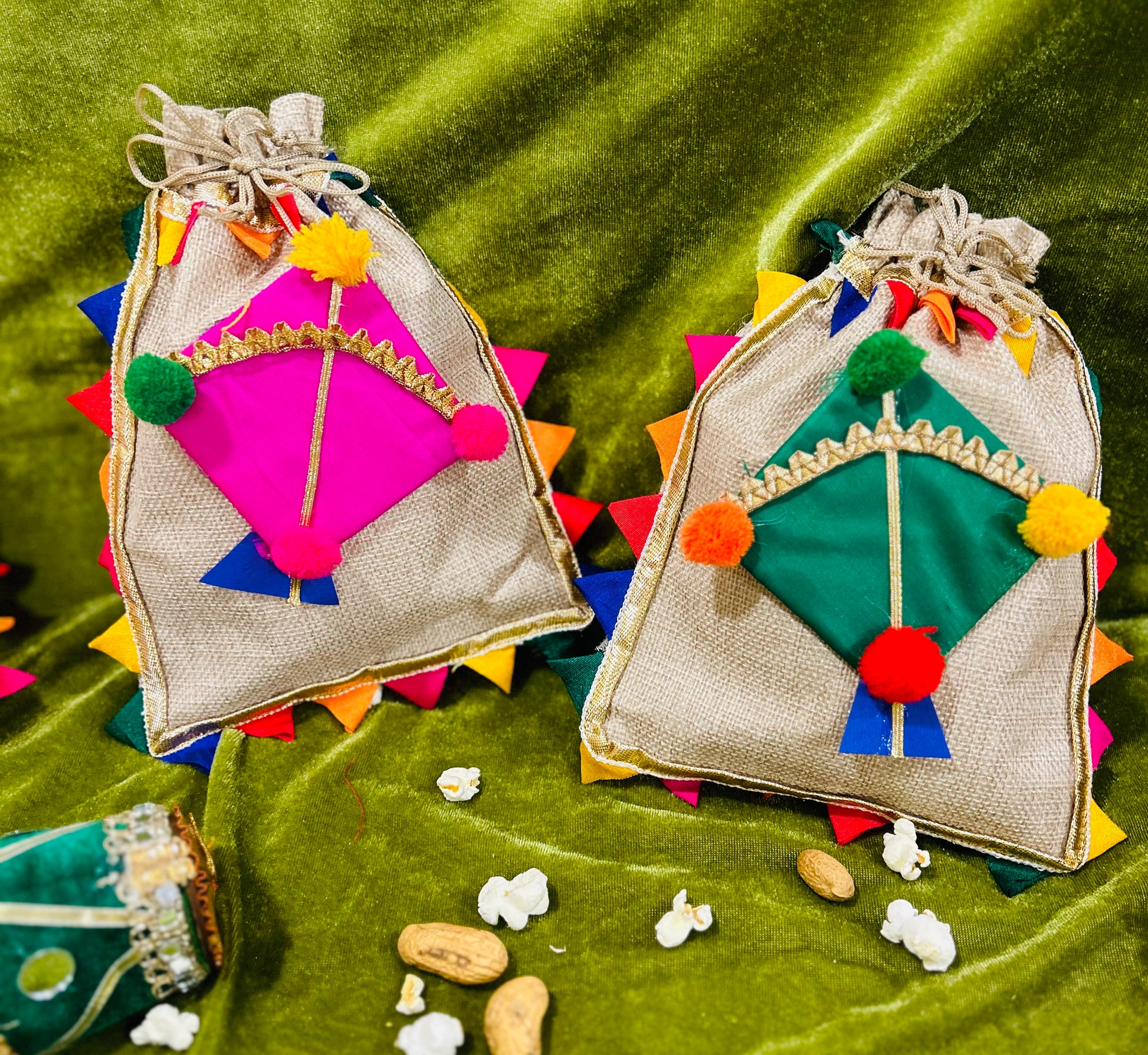 Festive jute potli bag for Lohri and Makar Sankranti, suitable for revdi, gajak and dry fruits