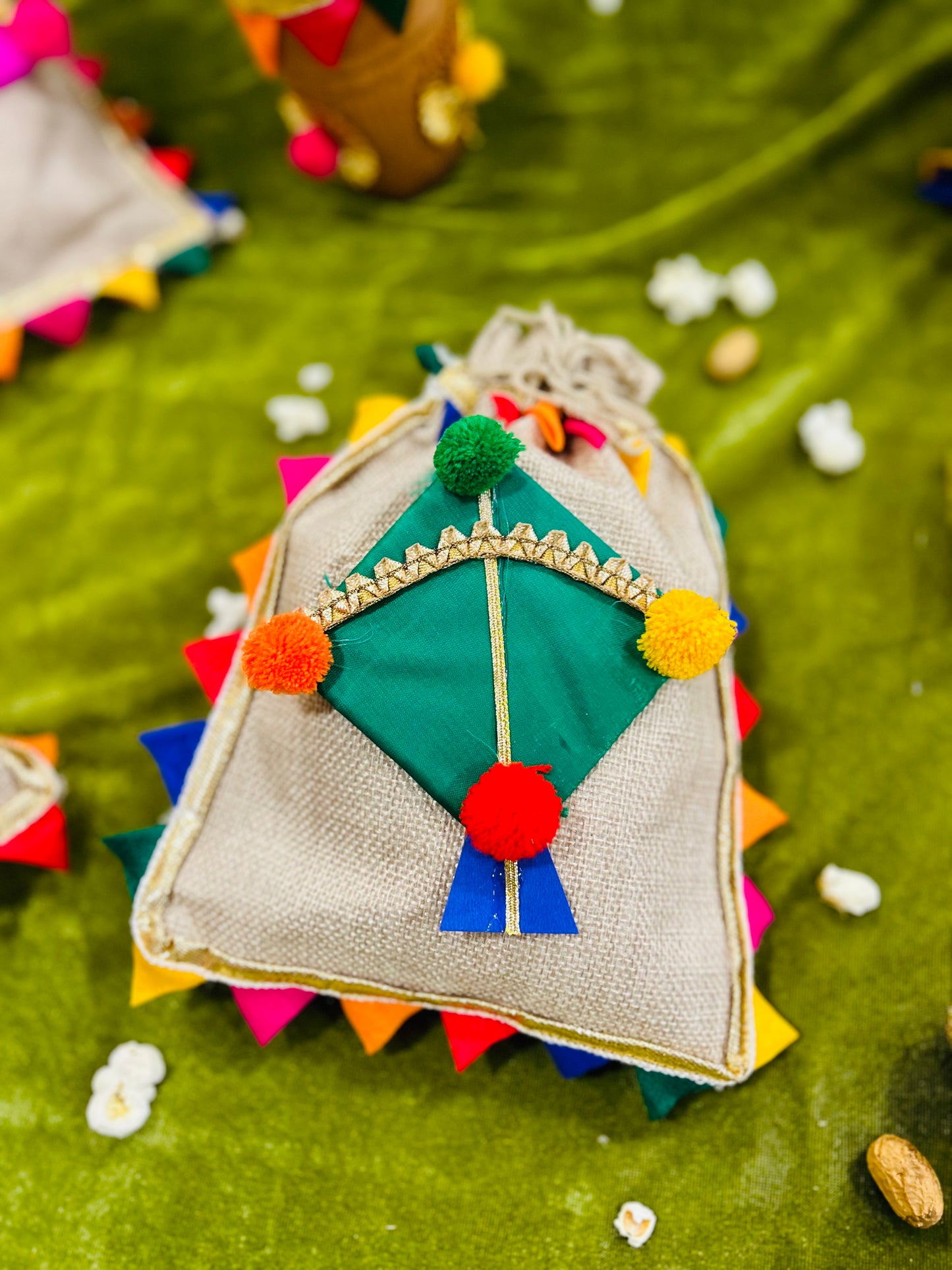 Festive jute potli bag for Lohri and Makar Sankranti, suitable for revdi, gajak and dry fruits