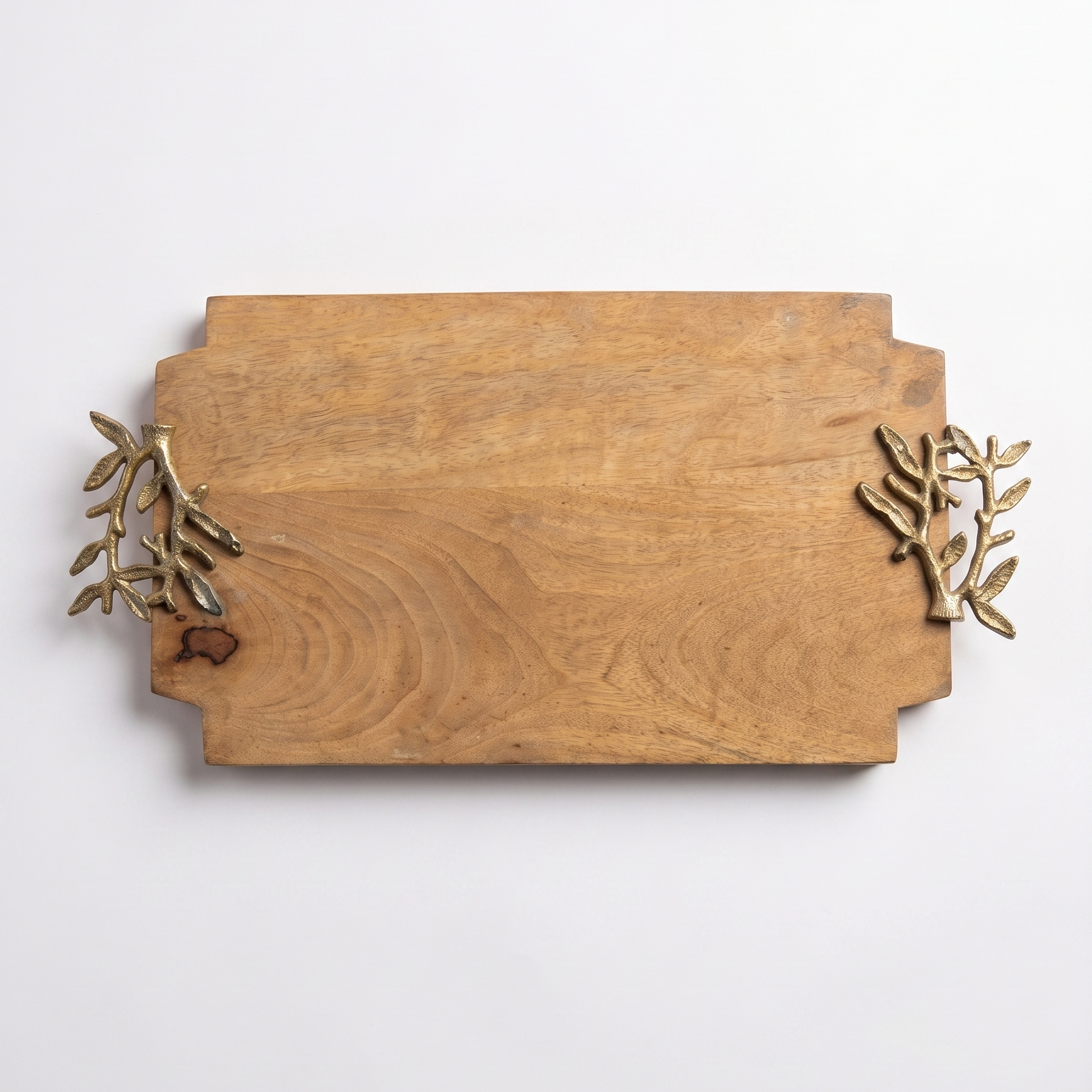 Premium mango wood platter tray with metal handles for wedding invitations and luxury gifting