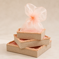 Premium Mist Peach Gift Basket with decorative net for elegant hamper packaging. Soft peach MDF gift basket available in 8x8, 10x10 and 12x12 inch sizes for weddings, baby showers, festive gifting, and corporate hampers