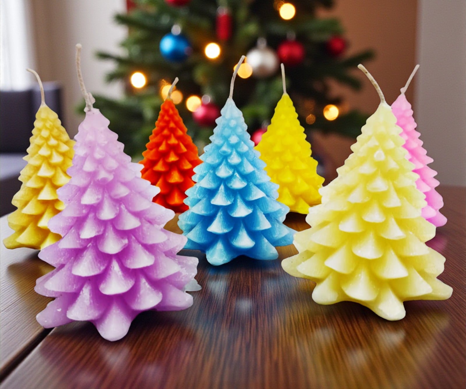 Assorted color Christmas tree candles for festive décor, hampers and gifting.