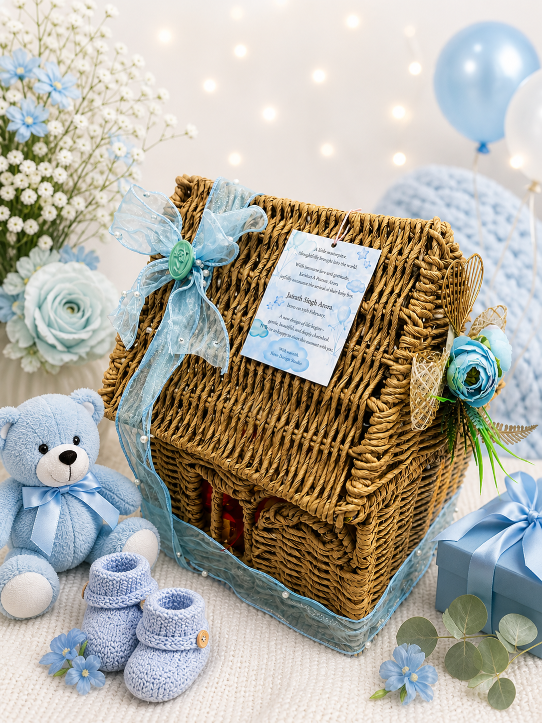 Hut shaped baby shower return gift hamper