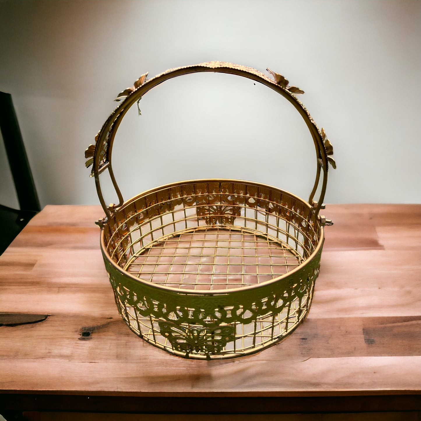 Round Metal Basket I Butterfly Design - 9 inch