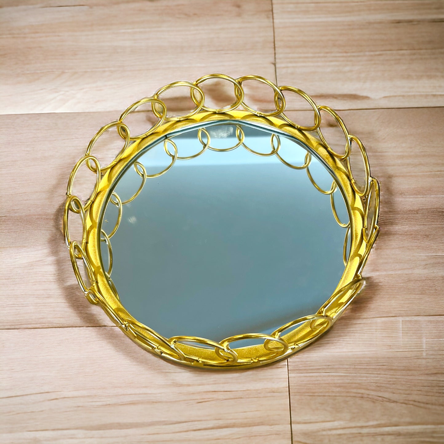 Reflective Elegance: 10-Inch Metal Basket with Mirrored Base