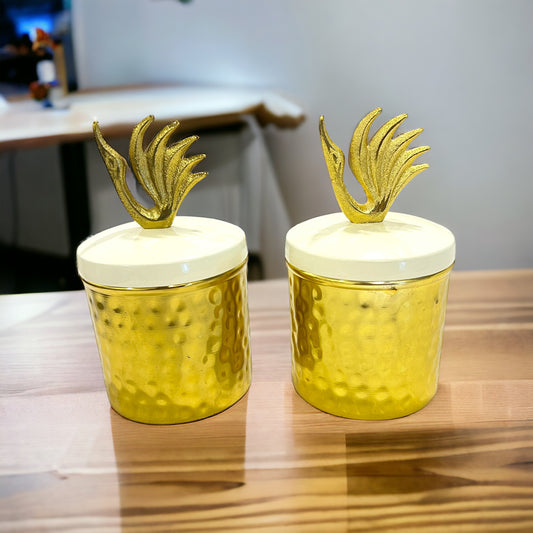 Elegant Swan Design Metal Jars with Golden Base - Set of 2