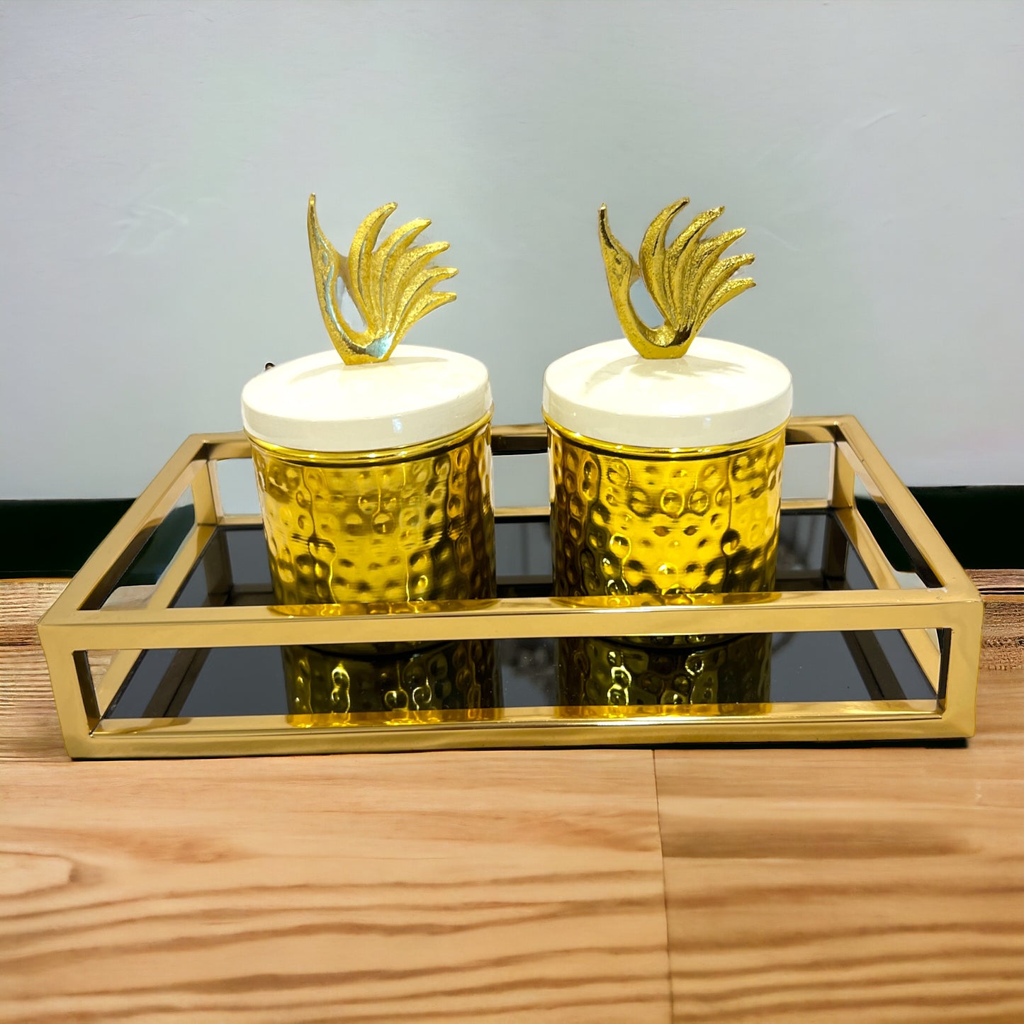 Elegant Swan Design Metal Jars with Golden Base - Set of 2