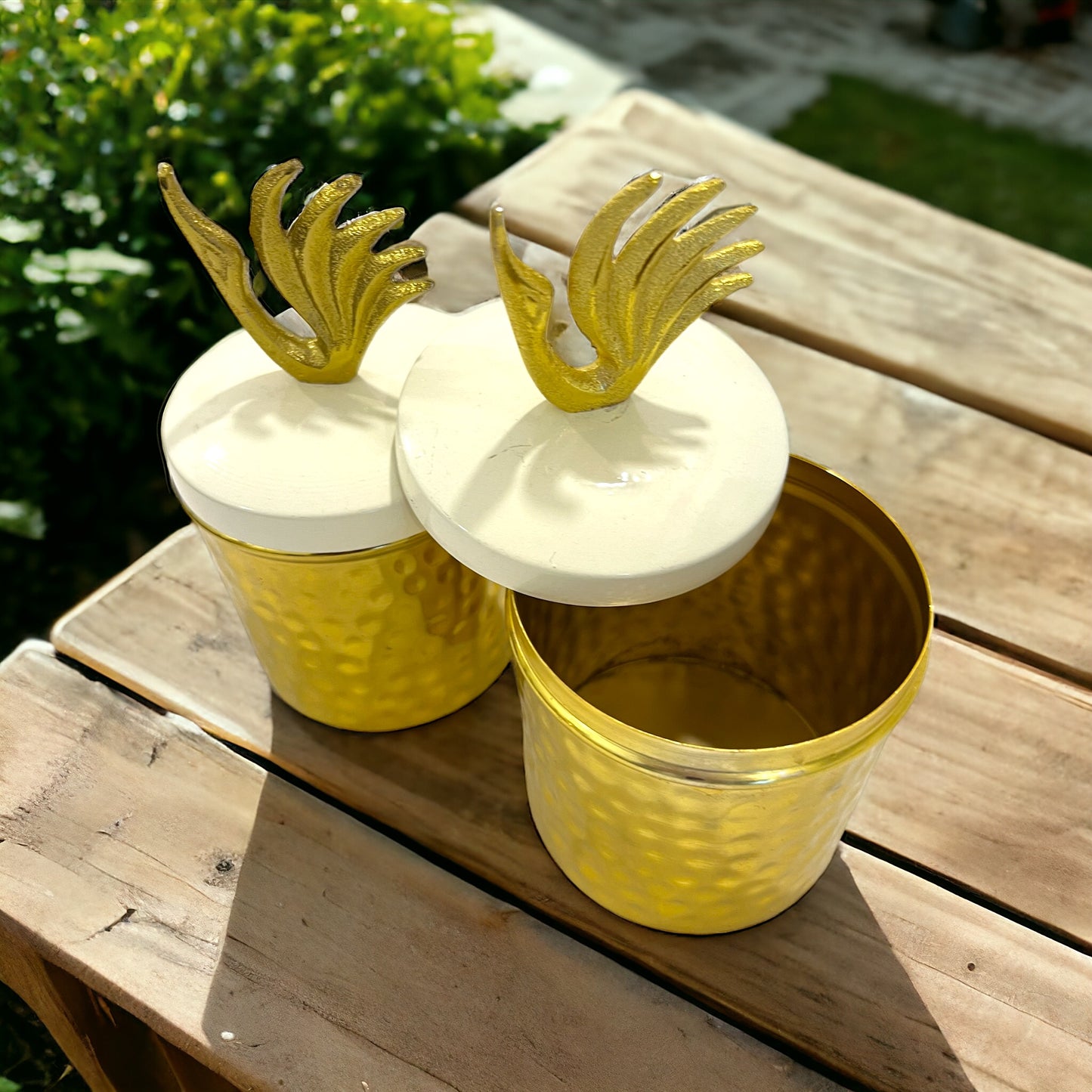 Elegant Swan Design Metal Jars with Golden Base - Set of 2