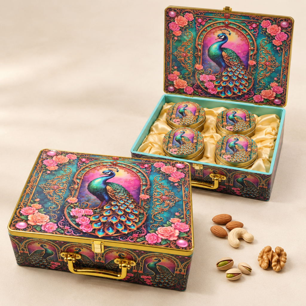 Premium Elephant Peacock Print Dry Fruit Box for Diwali Corporate and Wedding Gifting