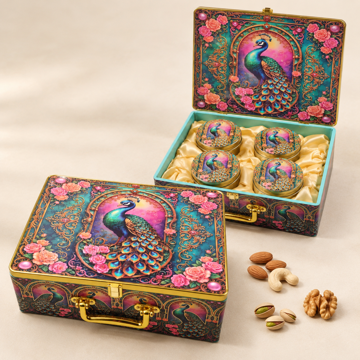 Premium Elephant Peacock Print Dry Fruit Box for Diwali Corporate and Wedding Gifting