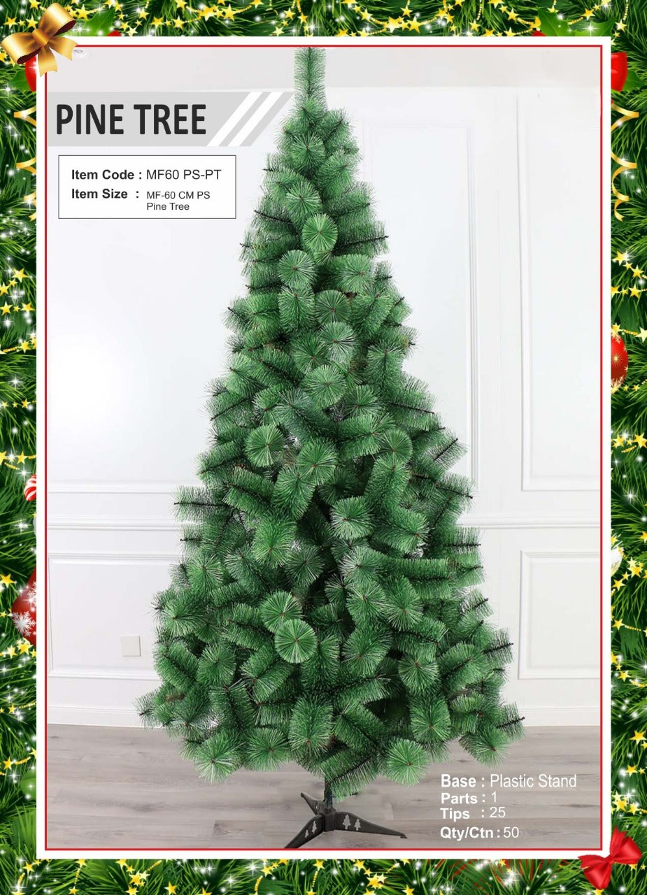 60 cm pine-style artificial Christmas tree with plastic stand for festive décor.