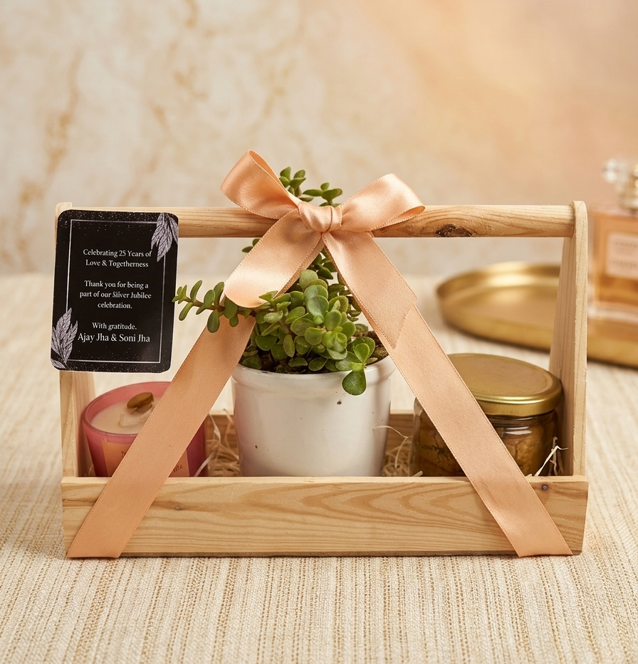 Premium housewarming gift hamper with jade plant