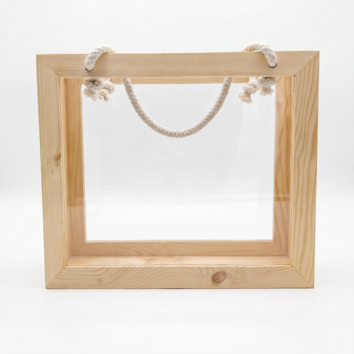 14x4x12 inch pinewood basket with front and back acrylic panels for premium gifting and hamper packaging