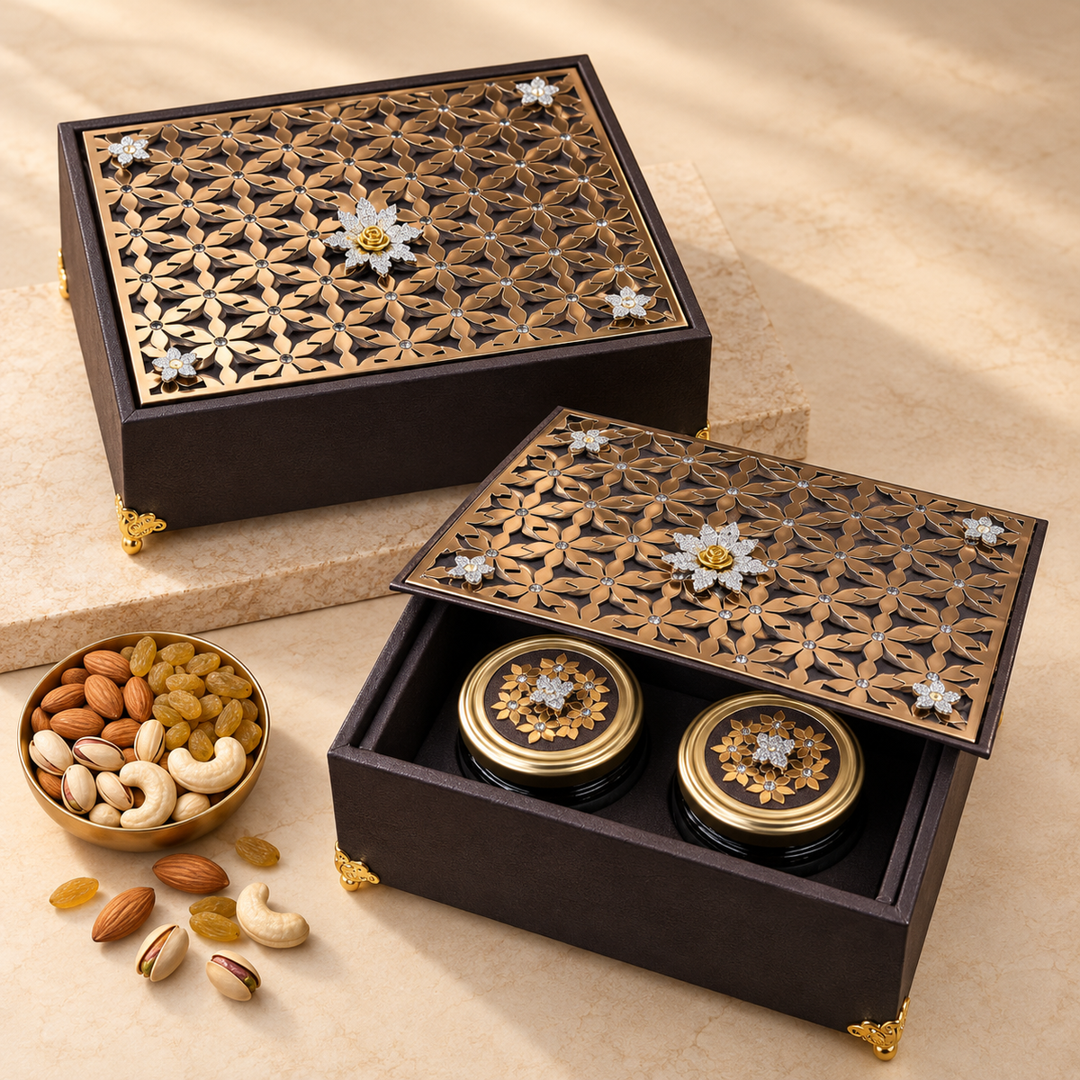 Premium Two Jar Dry Fruit Gift Box with Acrylic Top by Wrap Shap