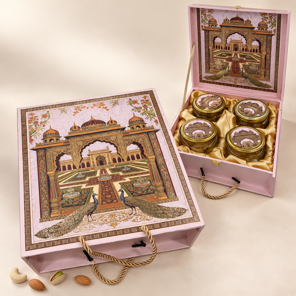 Designer Bag Style Dry Fruit Gift Box with Assorted Designs for Diwali and Corporate Gifting