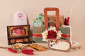 Premium leather Diwali gift hamper with Laxmi Charan Paduka and dry fruits, Luxury festive gift basket with scented candle and bakery treats
