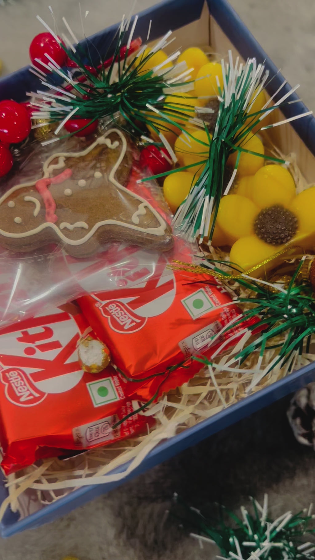 Elegant Christmas Hamper in Rigid Box – Gingerbread, Designer Floral Candle & KitKat Chocolates