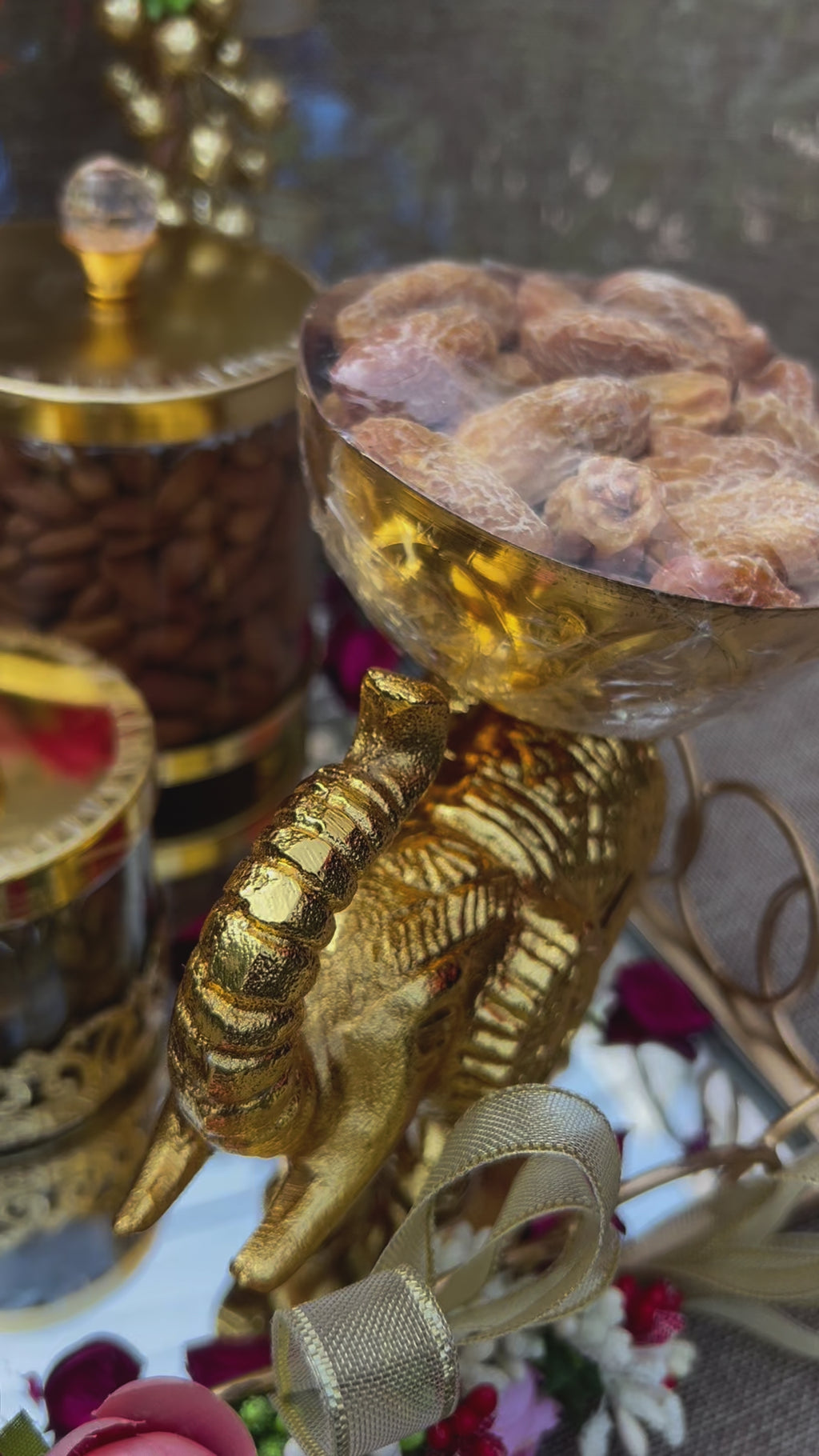 Regal Delights: Luxury Dry Fruit Hamper on Decorative Metal and Mirror Platter