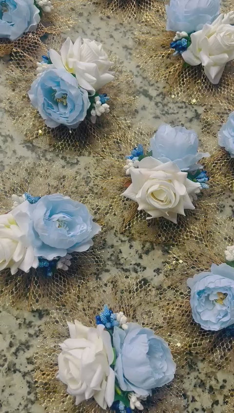 Blue Beauty: Blue Peony and White Rose Artificial Flower Bunch