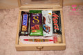 Wrap Shap Rakhi hamper with assorted chocolates in a reusable wooden gift box and premium Rakhi for brother