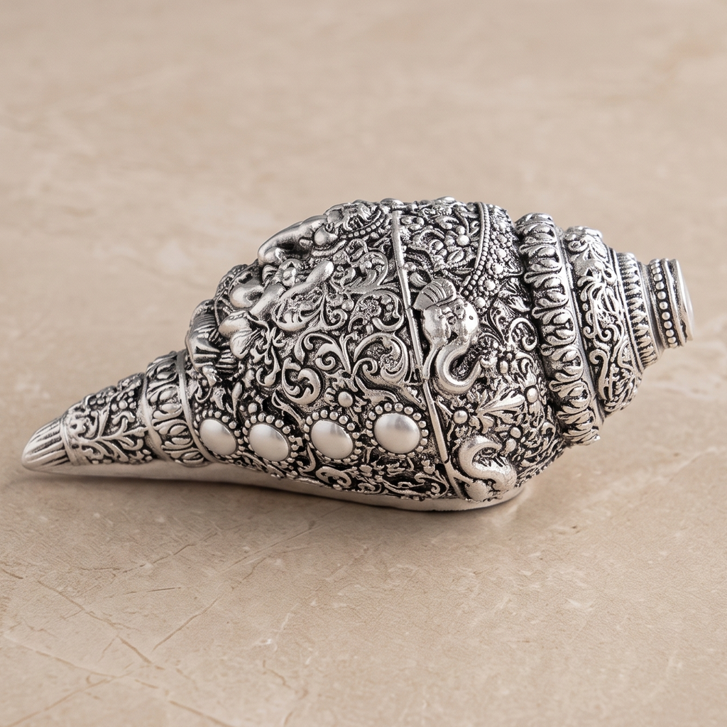 Decorative Ganesh conch showpiece for home temples, office décor and festive gifting