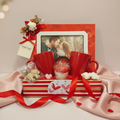 Romantic mug set and photo frame gift hamper in decorated basket