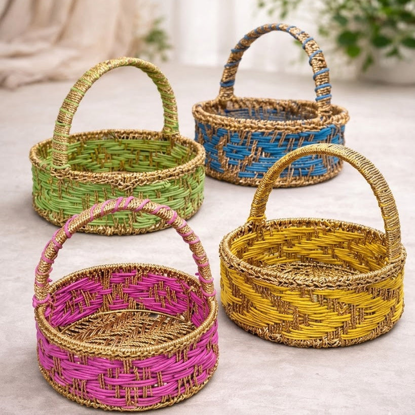 round woven cotton rope hamper basket with handle