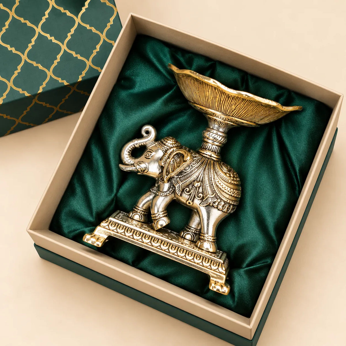 Royal elephant diya chowki gift set by Wrap Shap