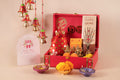 MDF trunk Diwali gift hamper with Brass Laxmi Ganesh Idol, Premium festive gift box with pooja essentials and dry fruits