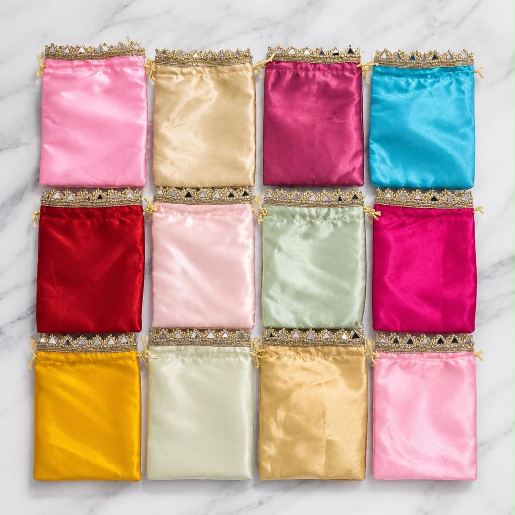 Satin lace border potli bag 7x9 by Wrap Shap