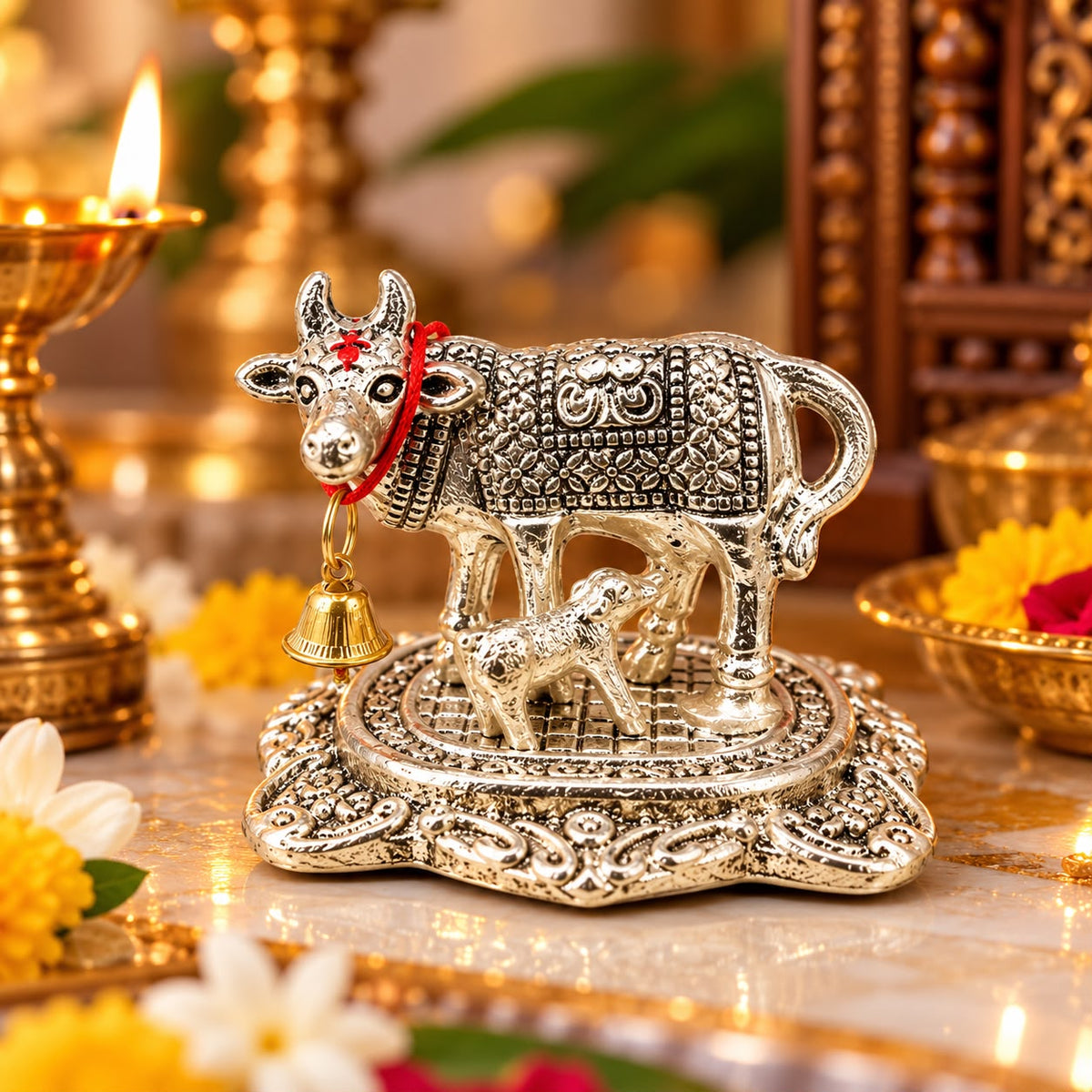 Silver metal Kamdhenu idol by Wrap Shap