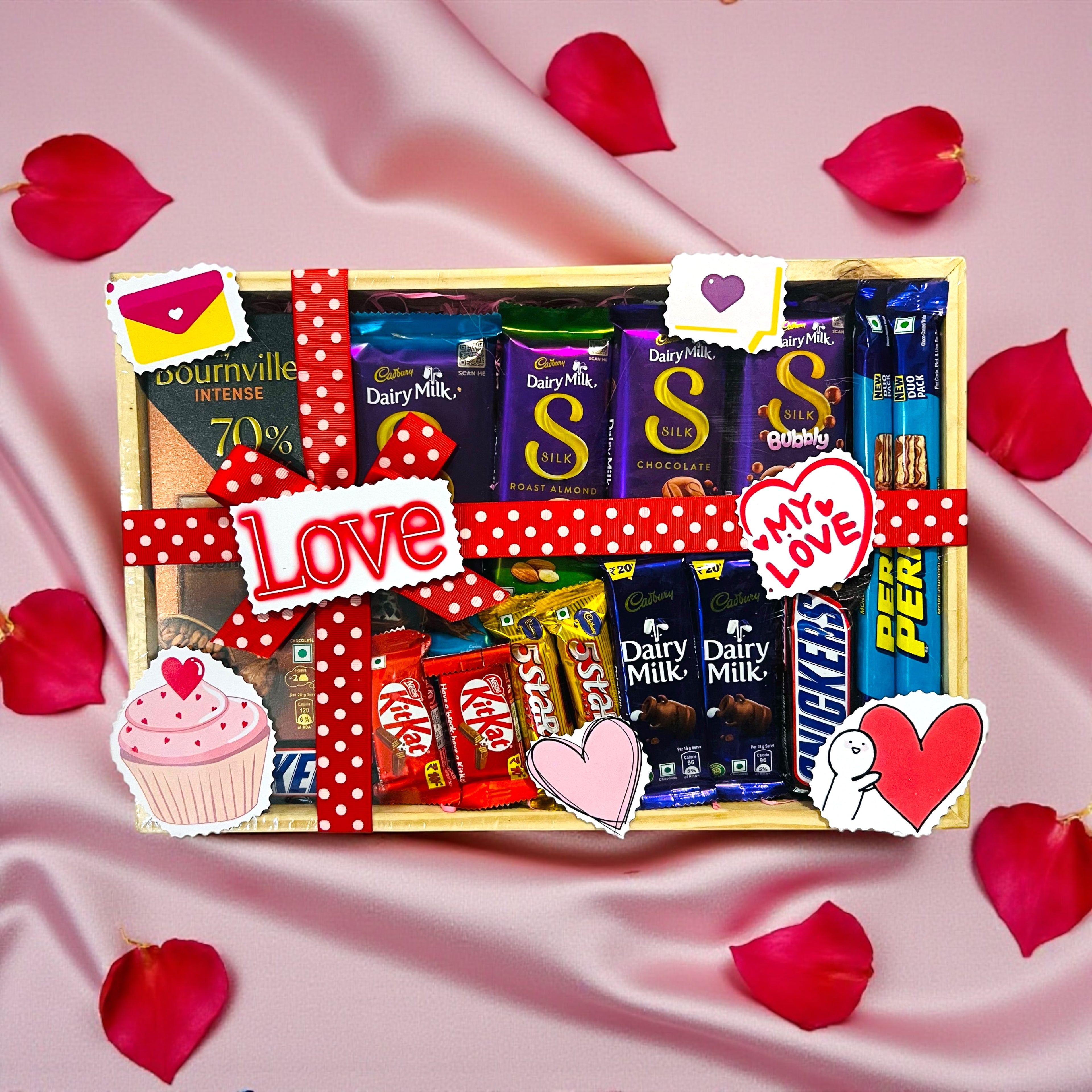 Premium chocolate gift hamper in decorated tray for Valentine and anniversary