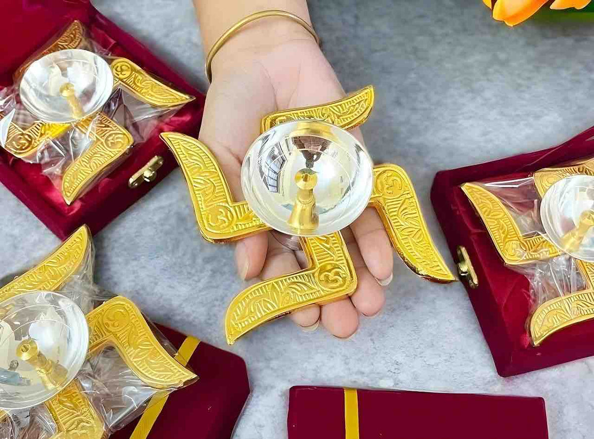 Om Swastik Diya Gift Box in Velvet Packaging for Diwali and Wedding Return Gifts